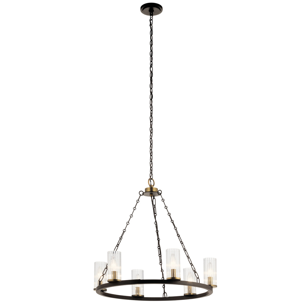KICHLER 52107OZ Mathias 23" 6 Light Chandelier With Clear Ribbed Glass In Olde Bronze
