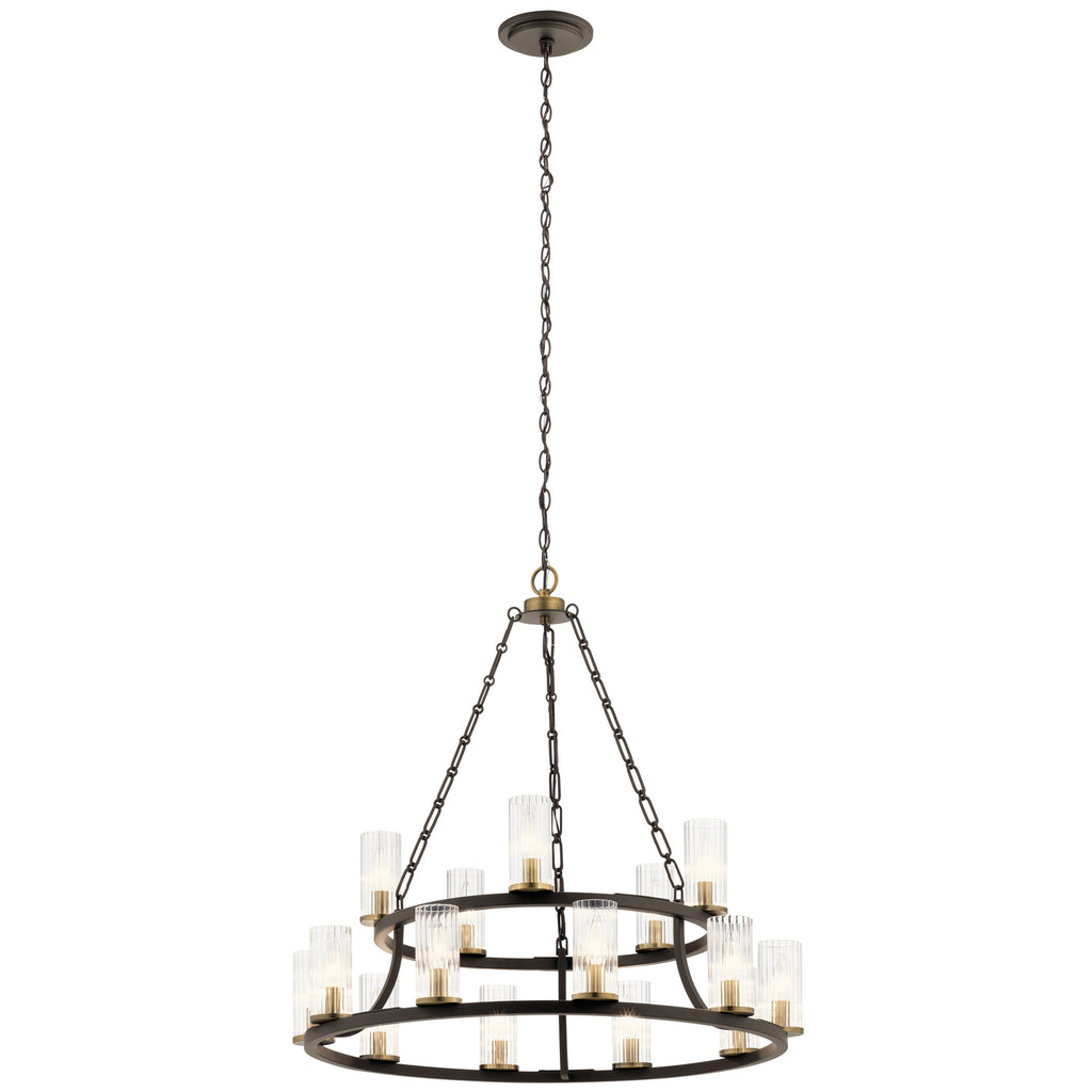 KICHLER 52109OZ Mathias 31" 15 Light 2 Tier Chandelier With Clear Ribbed Glass In Olde Bronze