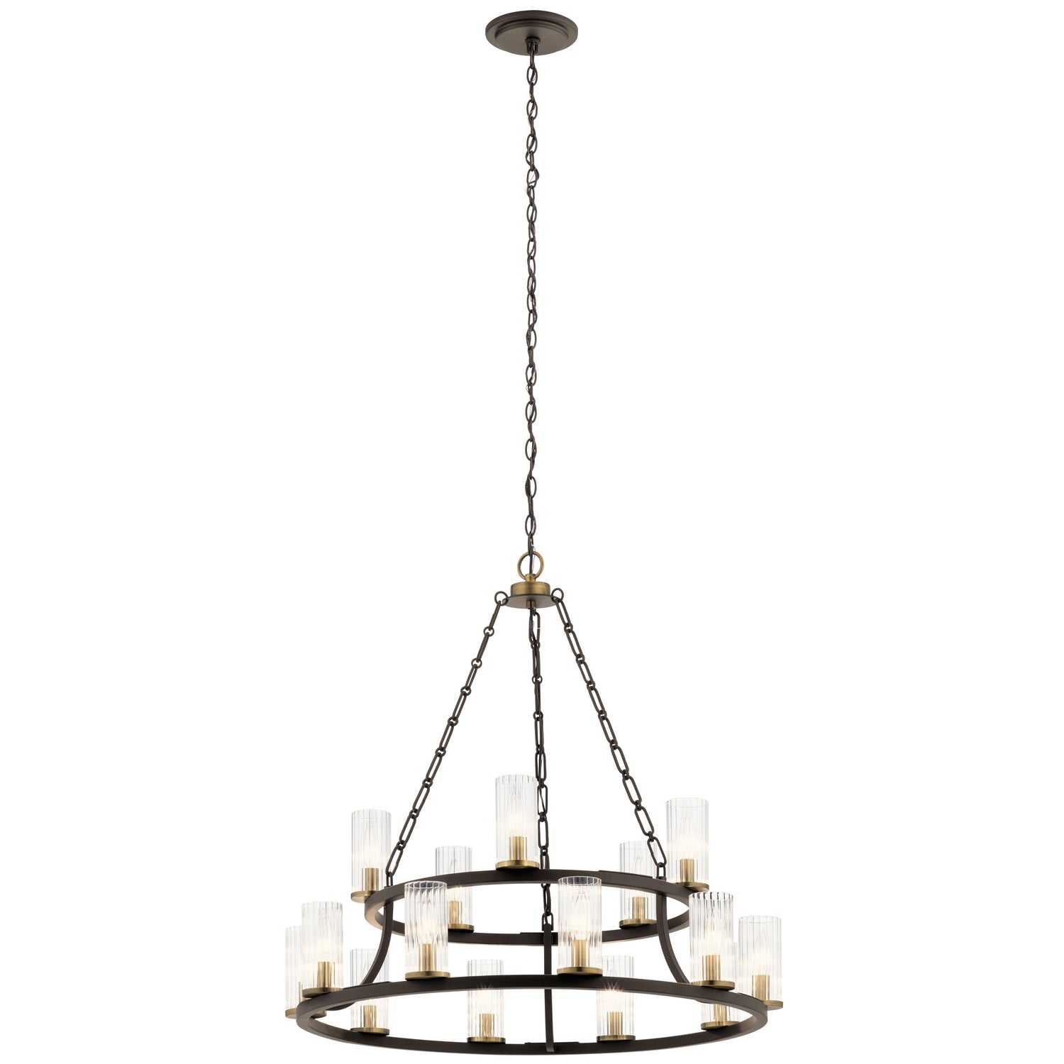 KICHLER 52109OZ Mathias 31" 15 Light 2 Tier Chandelier With Clear Ribbed Glass In Olde Bronze