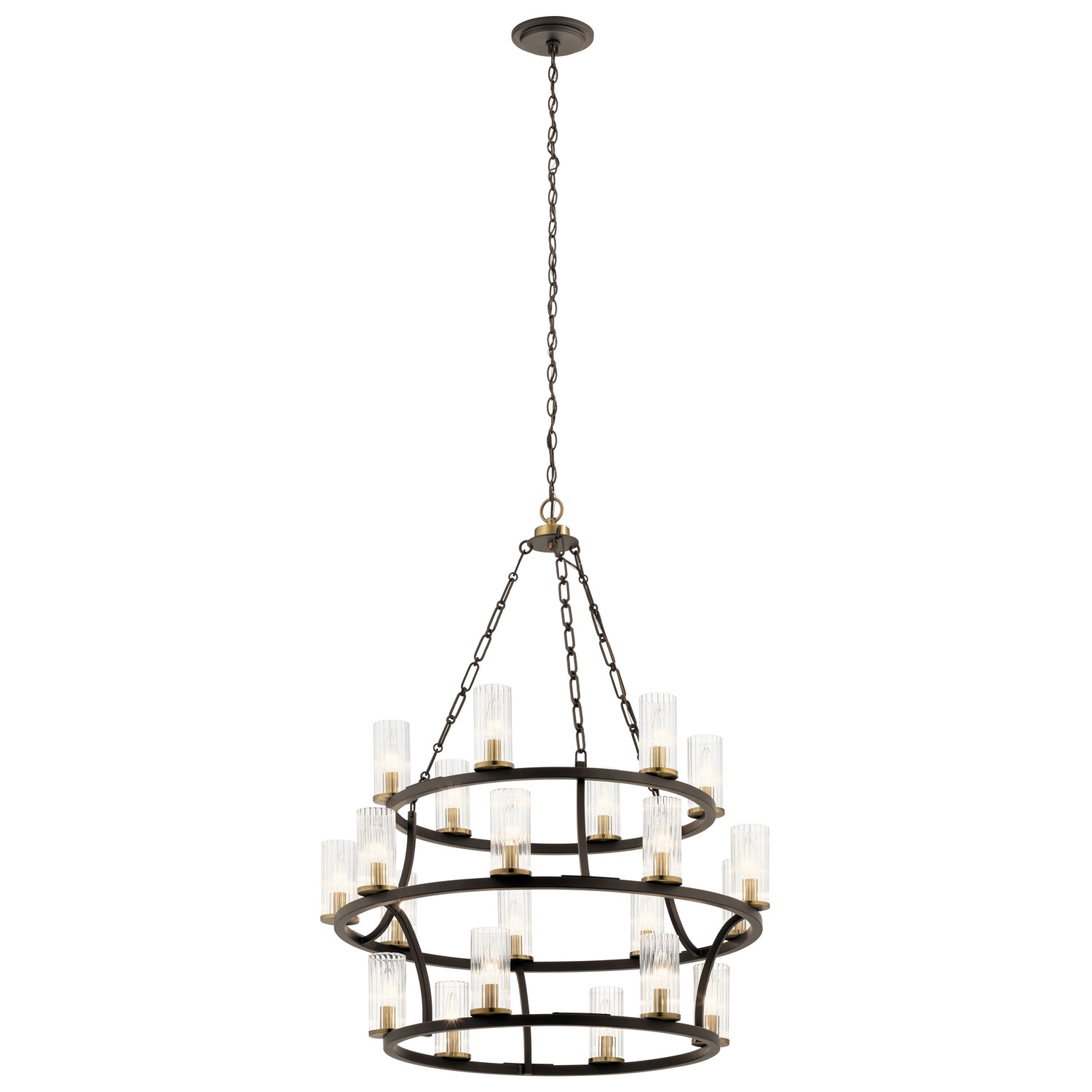 KICHLER 52110OZ Mathias 41.5" 21 Light 3 Tier Chandelier With Clear Ribbed Glass In Olde Bronze