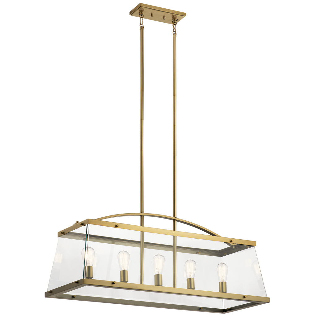 KICHLER 52123BNB Darton 40.75" 5 Light Linear Chandelier with Clear Glass in Brushed Natural Brass