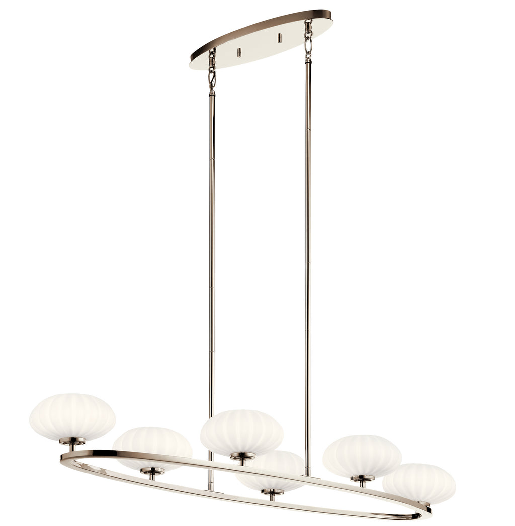 KICHLER 52224PN Pim 39" 6 Light Oval Chandelier with Satin Etched Cased Opal Glass in Polished Nickel