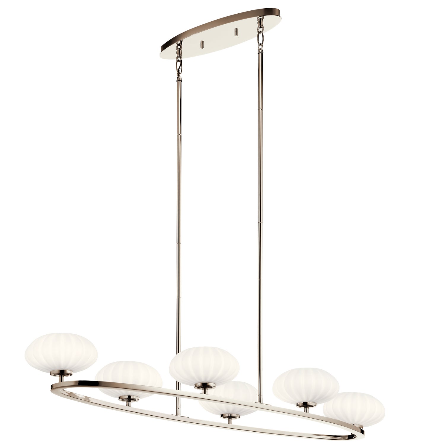 KICHLER 52224PN Pim 39" 6 Light Oval Chandelier with Satin Etched Cased Opal Glass in Polished Nickel