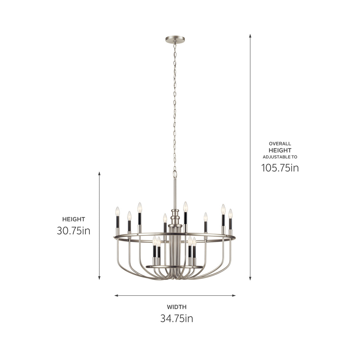 KICHLER 52305NI Capitol Hill 30.75" 12 Light Chandelier In Brushed Nickel