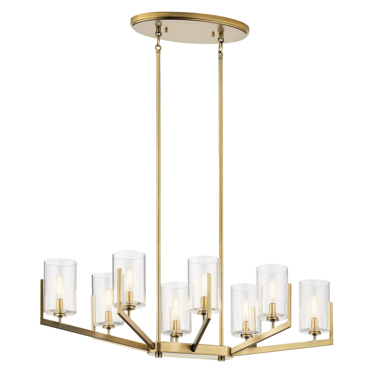 KICHLER 52315BNB Nye 14.75" 8 Light Oval Chandelier With Clear Glass In Brushed Natural Brass