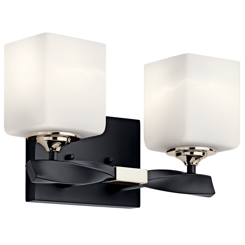 KICHLER 55001BK Marette 13.5 " 2 Light Vanity Light With Satin Etched Cased Opal Glass In Black