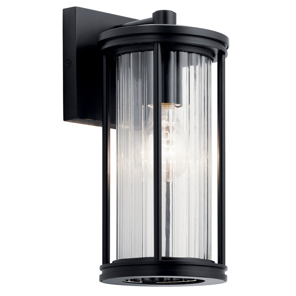 KICHLER 59022BK Barras 11.5" 1 Light Outdoor Wall Light With Clear Ribbed Glass In Black