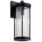 KICHLER 59023BK Barras 16" 1 Light Outdoor Wall Light With Clear Ribbed Glass In Black