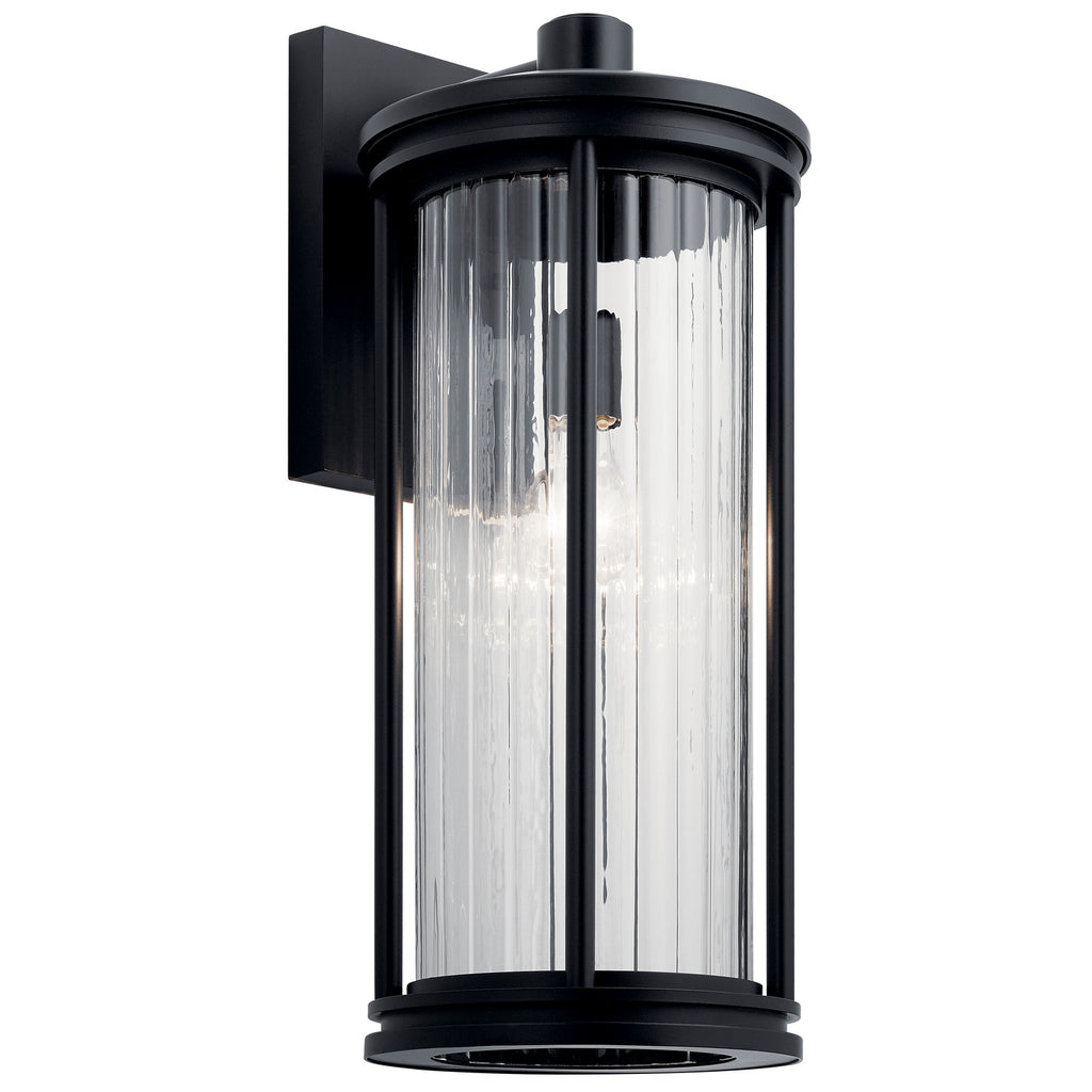 KICHLER 59024BK Barras 20" 1 Light Outdoor Wall Light With Clear Ribbed Glass In Black