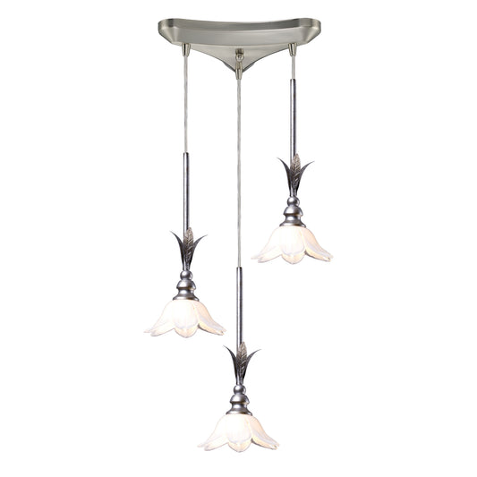 ELK SHOWROOM 10100/3CW Balini 3-Lt Cotton White Pendant in Antique Silver