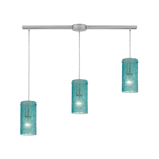 ELK SHOWROOM 10242/3L-AQ Ice Fragments 36'' Wide 3-Light Slim Pendant - Satin Nickel and Aqua Glass