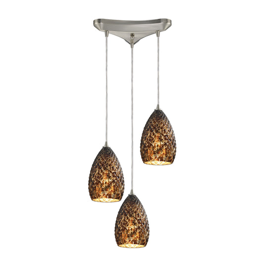 ELK SHOWROOM 10253/3BC Geval 3-Light Triangular Pendant Fixture in Satin Nickel with Burnt Caramel Glass