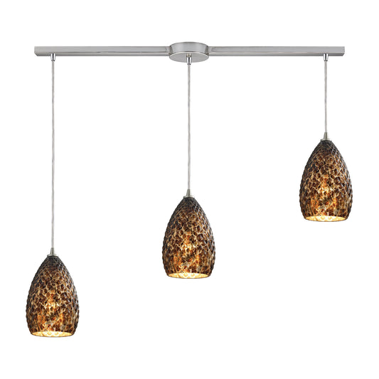 ELK SHOWROOM 10253/3L-BC Geval 3-Light Linear Pendant Fixture in Satin Nickel with Burnt Caramel Glass