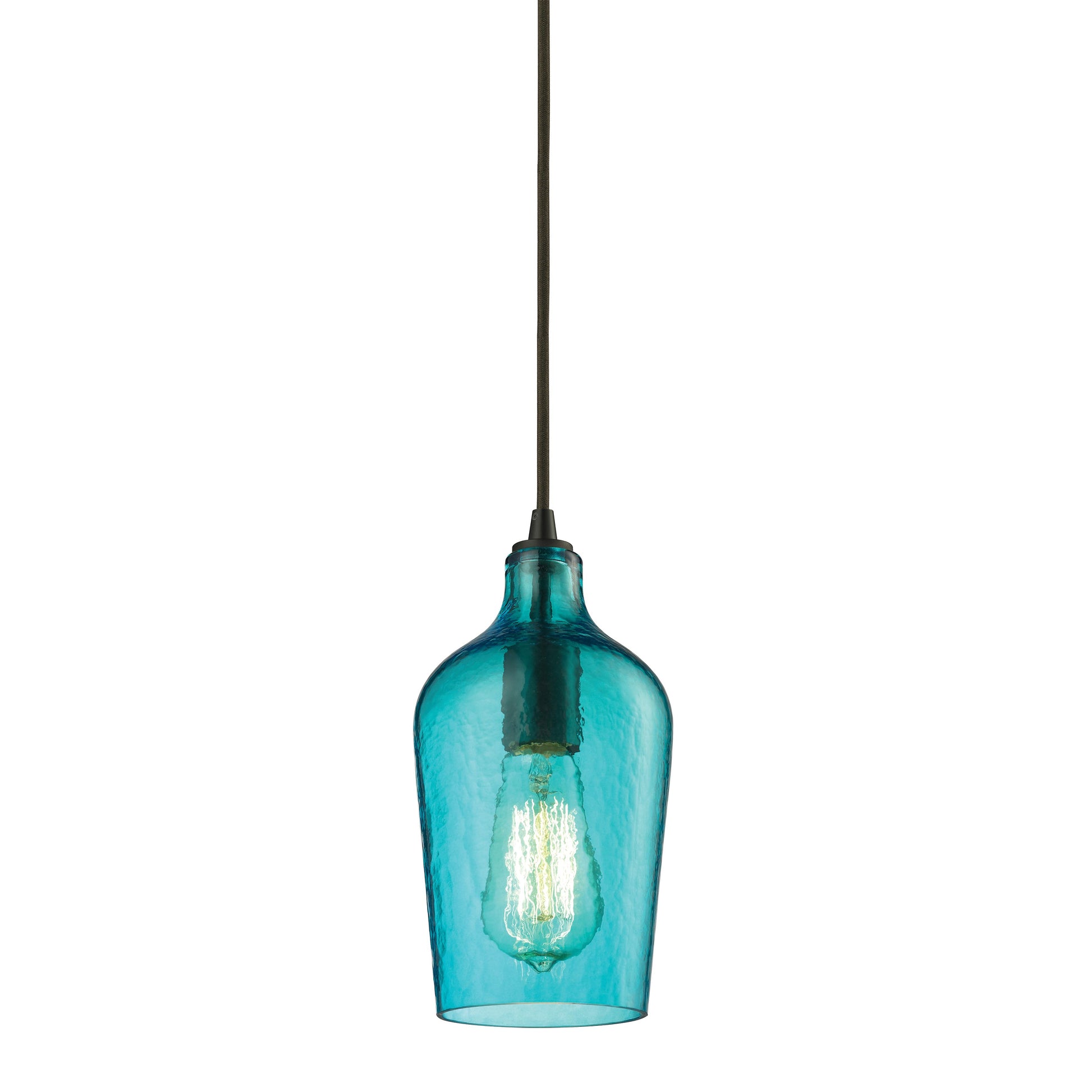 ELK SHOWROOM 10331/1HAQ Hammered Glass 5'' Wide 1-Light Pendant - Oil Rubbed Bronze with Aqua