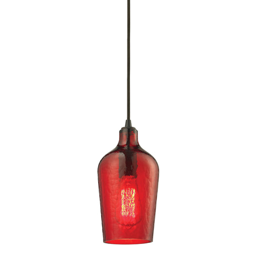 ELK SHOWROOM 10331/1HRD Hammered Glass 5'' Wide 1-Light Pendant - Oil Rubbed Bronze with Red