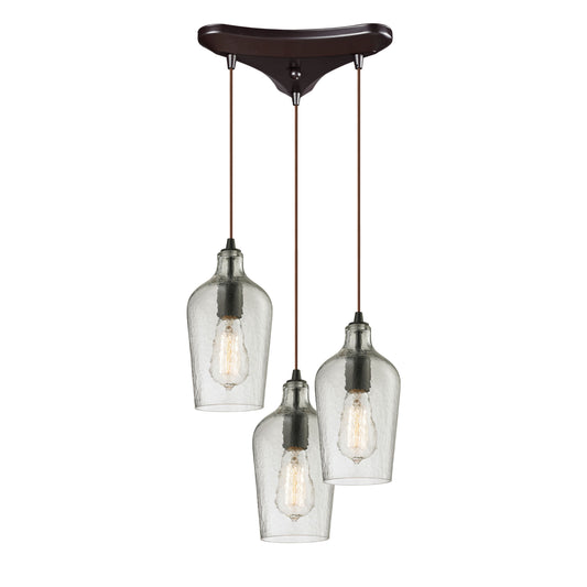 ELK SHOWROOM 10331/3CLR Hammered Glass 10'' Wide 3-Light Pendant - Oil Rubbed Bronze with Clear