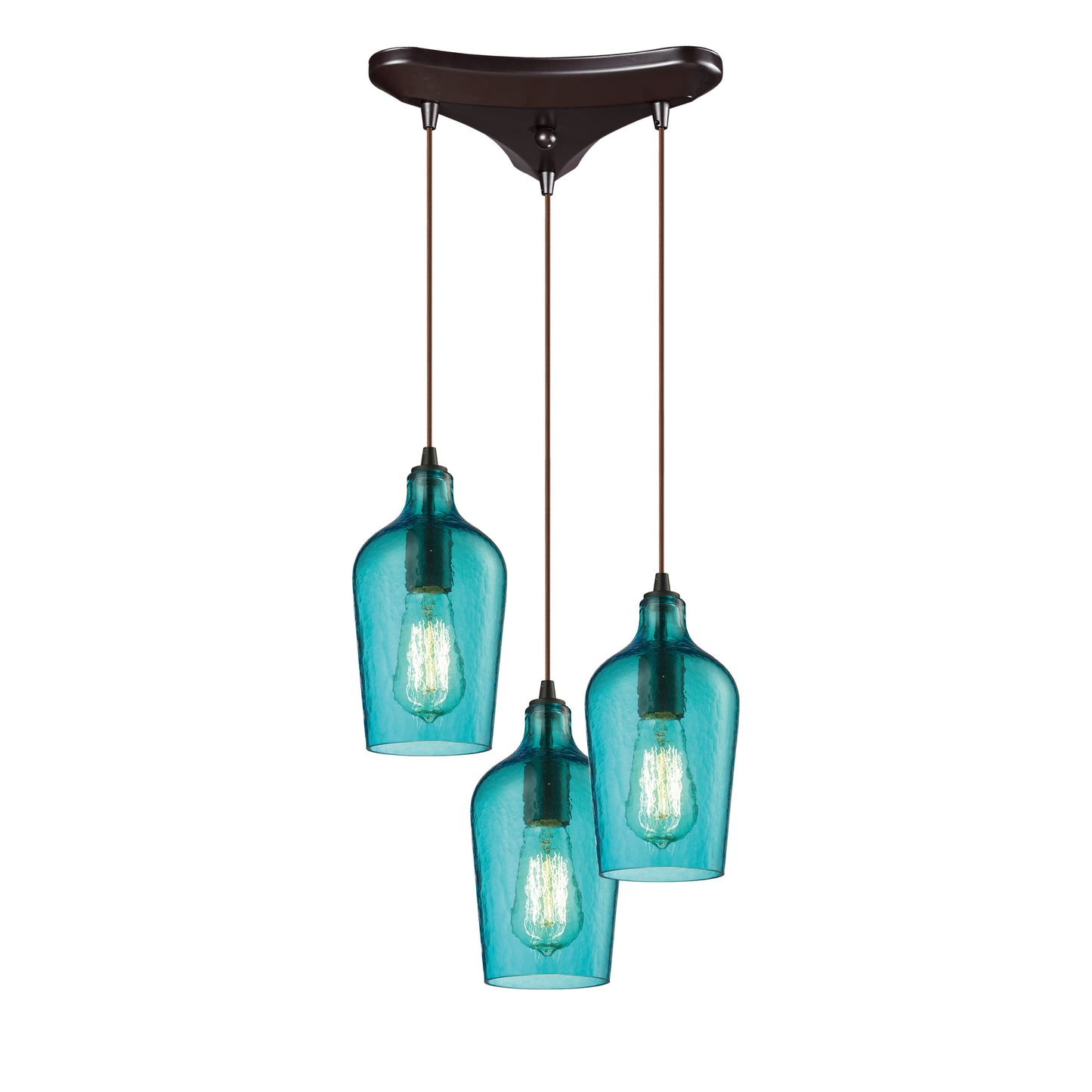 ELK SHOWROOM 10331/3HAQ Hammered Glass 10'' Wide 3-Light Pendant - Oil Rubbed Bronze with Aqua