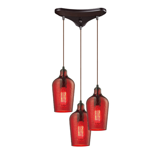 ELK SHOWROOM 10331/3HRD Hammered Glass 10'' Wide 3-Light Pendant - Oil Rubbed Bronze with Red