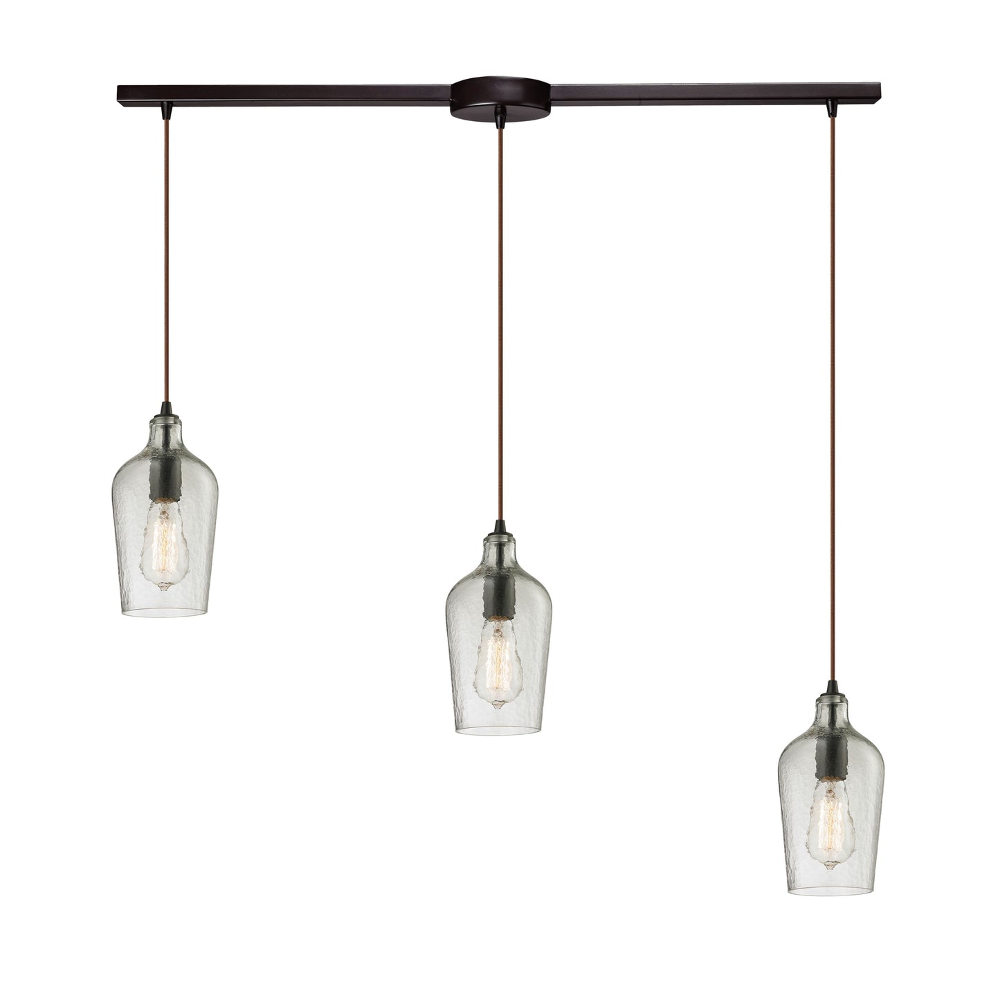 ELK SHOWROOM 10331/3L-CLR Hammered Glass 36'' Wide 3-Light Pendant - Oil Rubbed Bronze with Clear