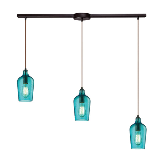 ELK SHOWROOM 10331/3L-HAQ Hammered Glass 36'' Wide 3-Light Pendant - Oil Rubbed Bronze with Aqua