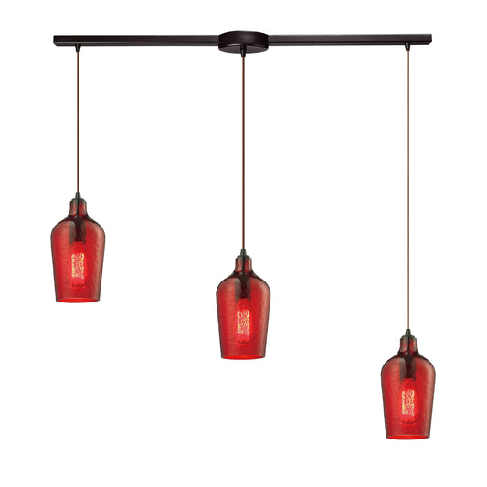 ELK SHOWROOM 10331/3L-HRD Hammered Glass 36'' Wide 3-Light Pendant - Oil Rubbed Bronze with Red