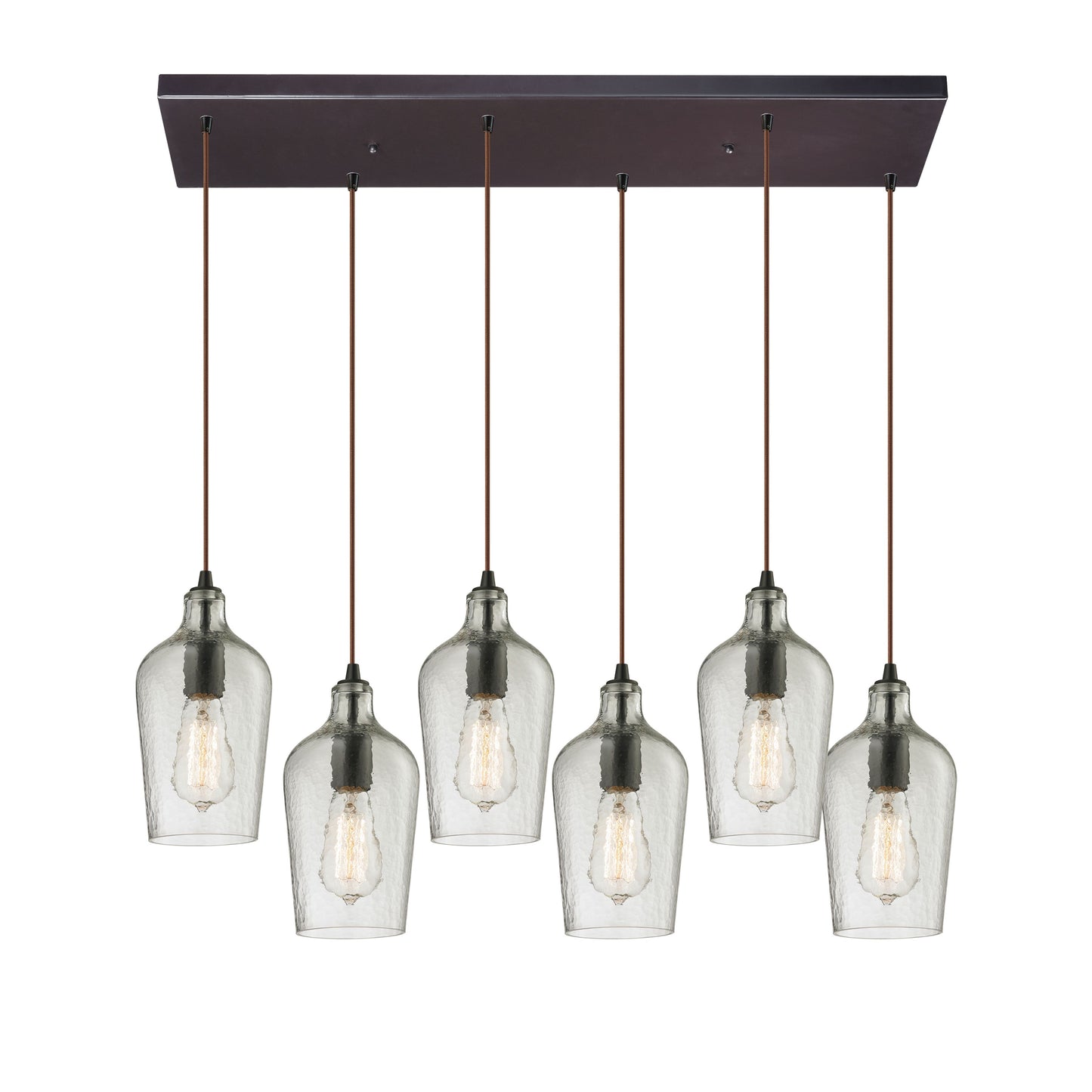 ELK SHOWROOM 10331/6RC-CLR Hammered Glass 30'' Wide 6-Light Pendant - Oil Rubbed Bronze with Clear