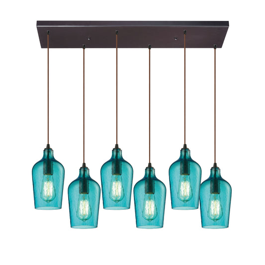 ELK SHOWROOM 10331/6RC-HAQ Hammered Glass 30'' Wide 6-Light Pendant - Oil Rubbed Bronze with Aqua