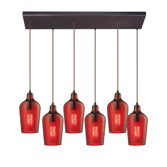 ELK SHOWROOM 10331/6RC-HRD Hammered Glass 30'' Wide 6-Light Pendant - Oil Rubbed Bronze with Red