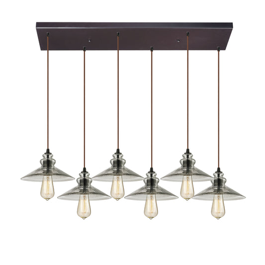 ELK SHOWROOM 10332/6RC Hammered Glass 9'' Wide 6-Light Mini Pendant - Oil Rubbed Bronze