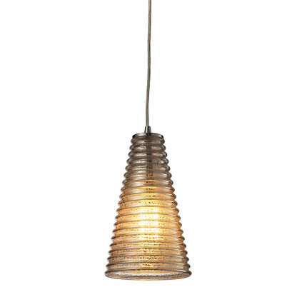 ELK SHOWROOM 10333/1 Ribbed Glass 6'' Wide 1-Light Mini Pendant - Satin Nickel