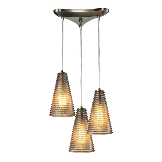 ELK SHOWROOM 10333/3 Ribbed Glass 10'' Wide 3-Light Mini Pendant - Satin Nickel