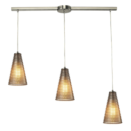 ELK SHOWROOM 10333/3L Ribbed Glass 5'' Wide 3-Light Mini Pendant - Satin Nickel