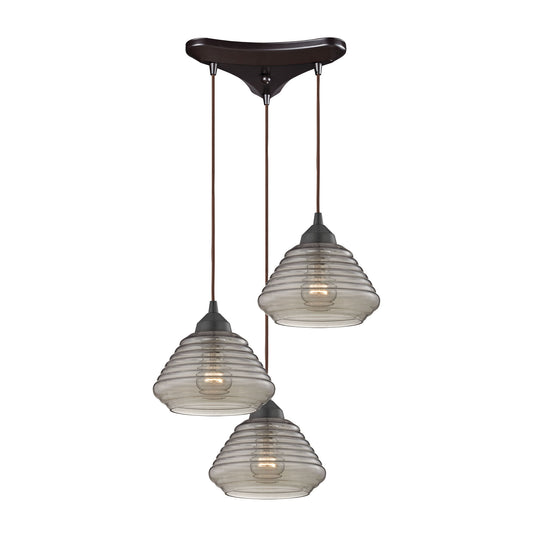 ELK SHOWROOM 10434/3 Orbital 10'' Wide 3-Light Pendant - Oil Rubbed Bronze with Smoke Glass