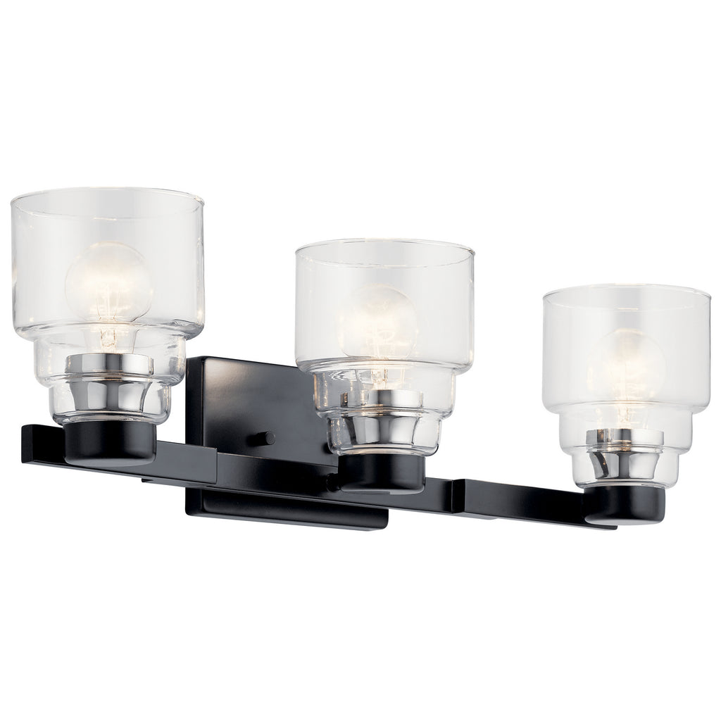 KICHLER 55012BK Vionnet 24" 3 Light Vanity Light With Clear Glass In Black
