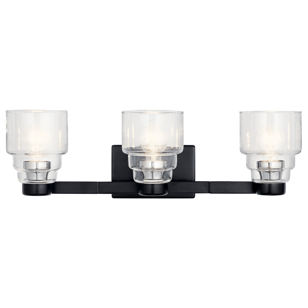 KICHLER 55012BK Vionnet 24" 3 Light Vanity Light With Clear Glass In Black