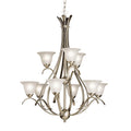 KICHLER 2520NI Dover 37" 9 Light 2 Tier Chandelier With Etched Seeded Glass In Brushed Nickel