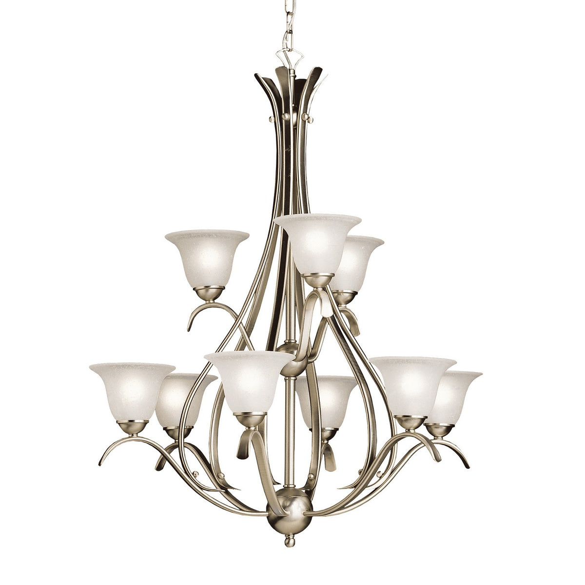 KICHLER 2520NI Dover 37" 9 Light 2 Tier Chandelier With Etched Seeded Glass In Brushed Nickel