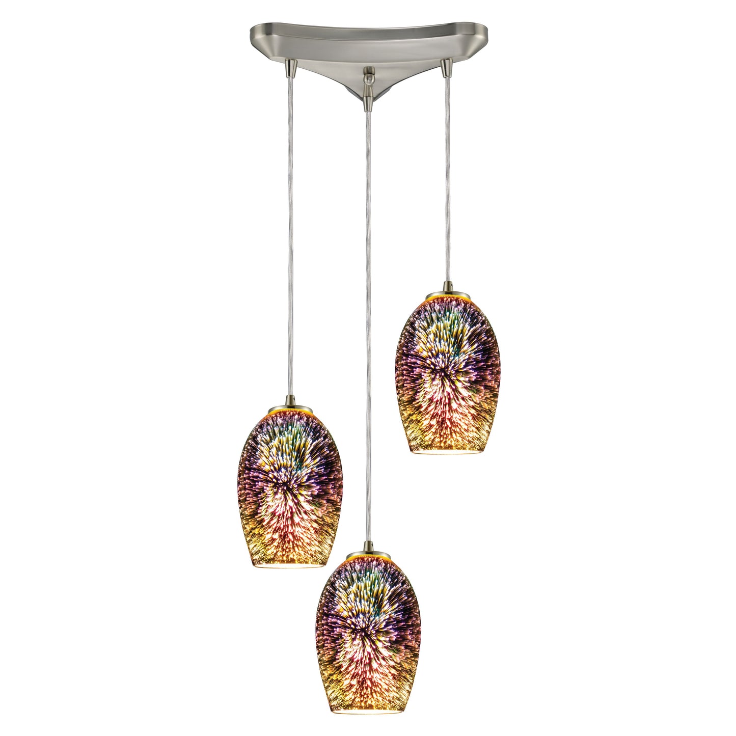 ELK SHOWROOM 10506/3 Illusions 11'' Wide 3-Light Pendant - Satin Nickel with Multicolor Fireworks Glass