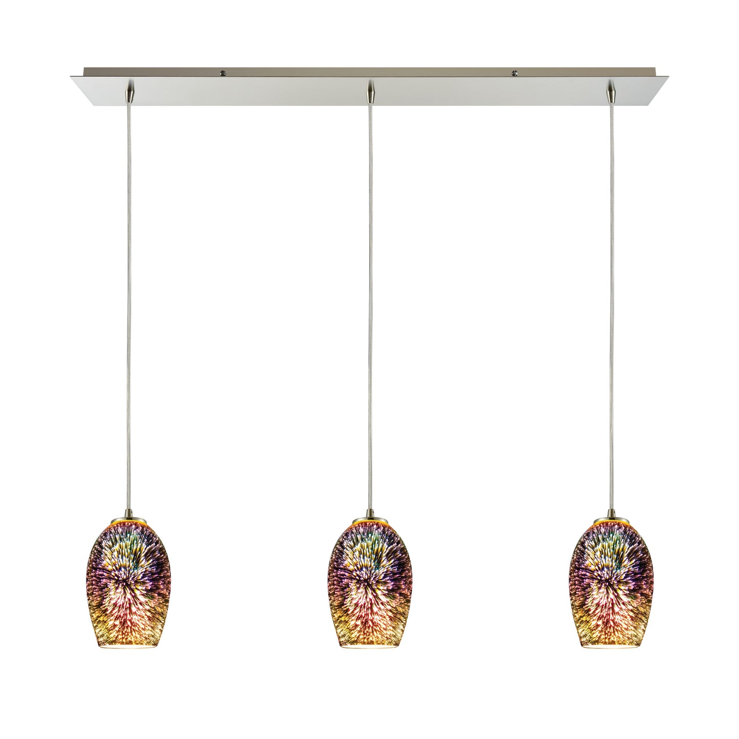 ELK SHOWROOM 10506/3LP Illusions 36'' Wide 3-Light Pendant - Satin Nickel with Multicolor Fireworks Glass