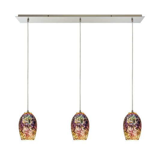 ELK SHOWROOM 10506/3LP Illusions 36'' Wide 3-Light Pendant - Satin Nickel with Multicolor Fireworks Glass