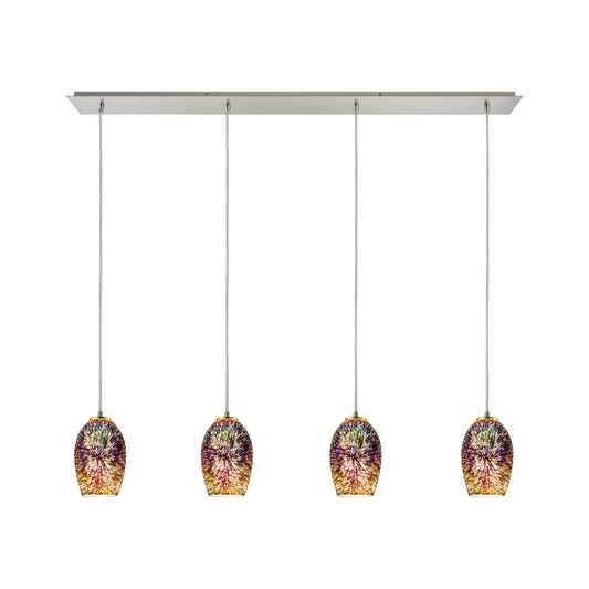 ELK SHOWROOM 10506/4LP Illusions 46'' Wide 3-Light Pendant - Satin Nickel with Multicolor Fireworks Glass