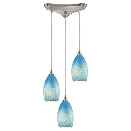 ELK SHOWROOM 10510/3SKY Earth 11'' Wide 3-Light Pendant - Satin Nickel with Sky Blue Glass