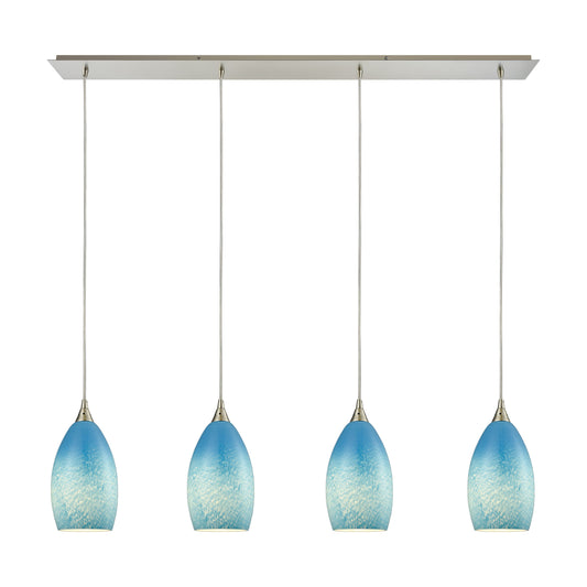 ELK SHOWROOM 10510/4LP-SKY Earth 46'' Wide 4-Light Pendant - Satin Nickel with Sky Blue Glass