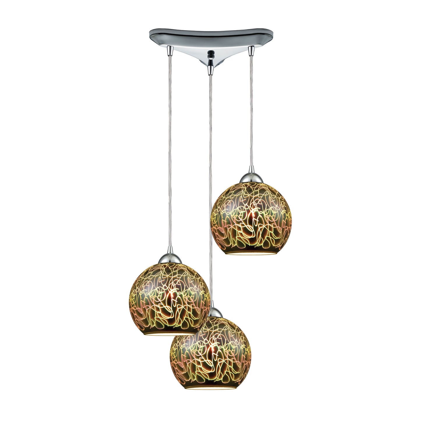 ELK SHOWROOM 10518/3 Illusions 10'' Wide 3-Light Pendant - Polished Chrome with 3-D Graffiti Glass