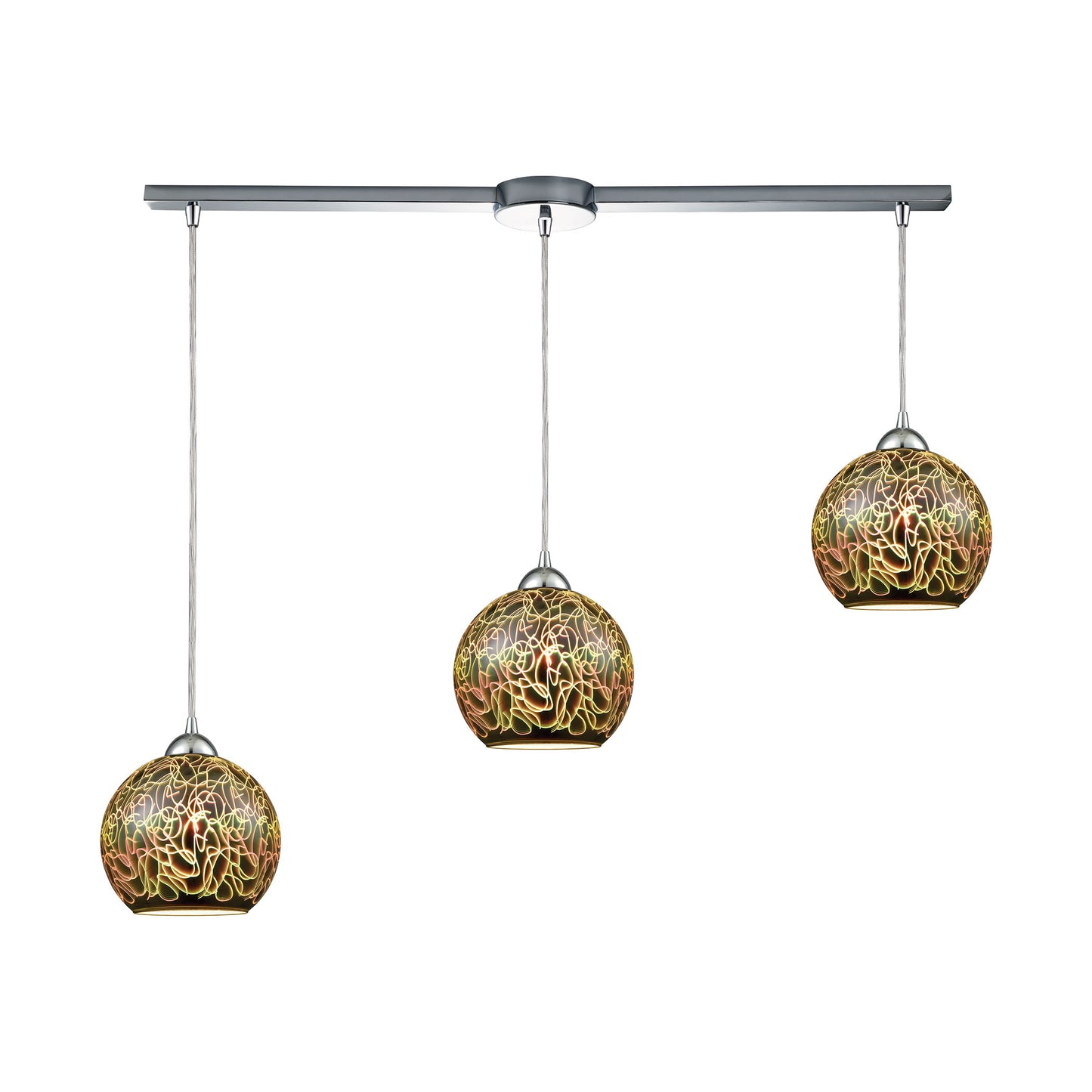 ELK SHOWROOM 10518/3L Illusions 36'' Wide 3-Light Slim Pendant - Polished Chrome with 3-D Graffiti Glass