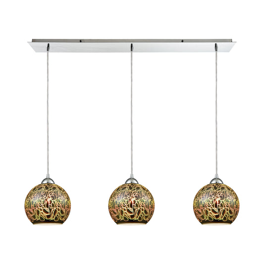 ELK SHOWROOM 10518/3LP Illusions 36'' Wide 3-Light Pendant - Polished Chrome with 3-D Graffiti Glass