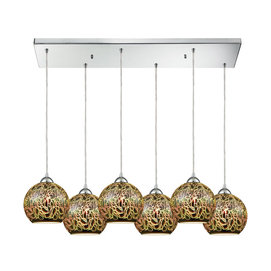 ELK SHOWROOM 10518/6RC Illusions 30'' Wide 6-Light Pendant - Polished Chrome with 3-D Graffiti Glass