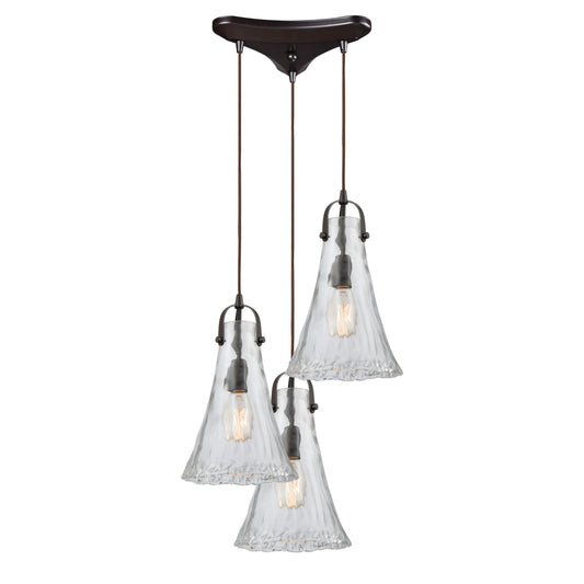 ELK SHOWROOM 10555/3 Hand Formed Glass 12'' Wide 3-Light Mini Pendant - Oil Rubbed Bronze