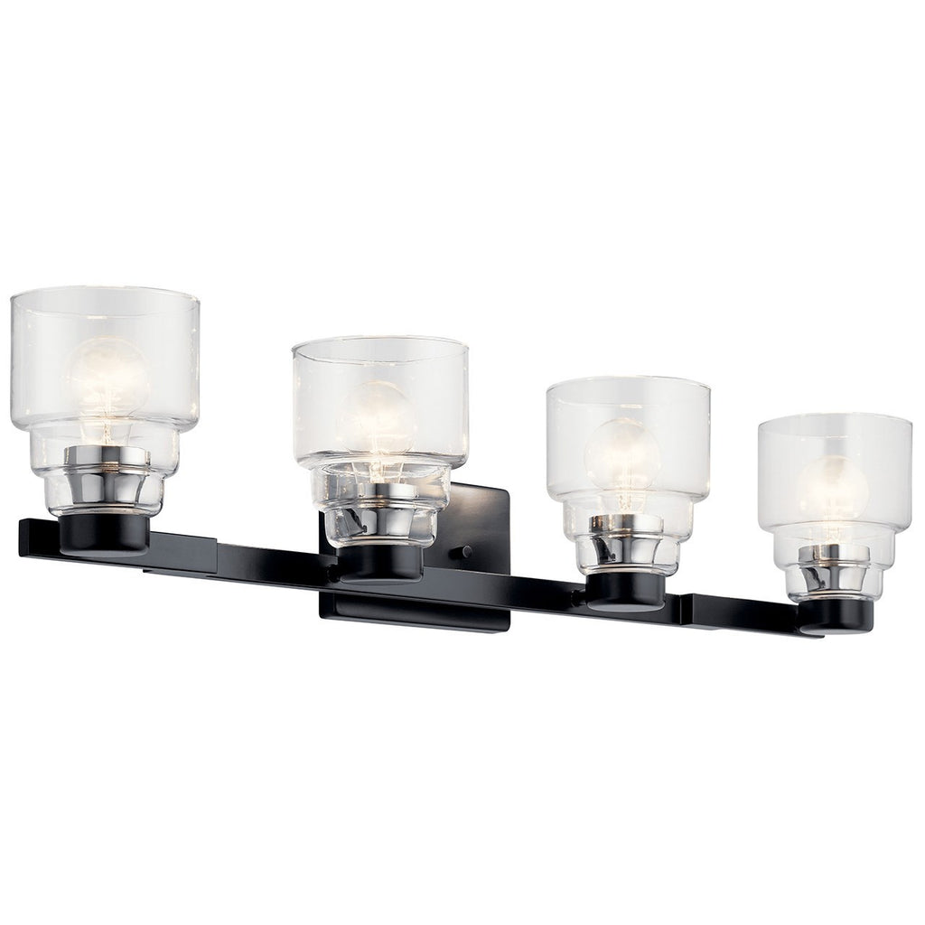KICHLER 55013BK Vionnet 33.5" 4 Light Vanity Light In Clear Glass In Black