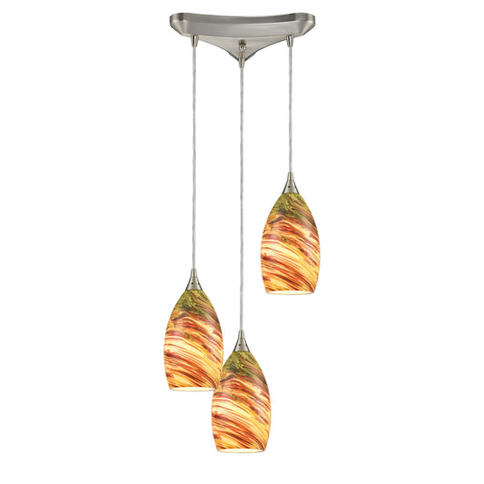 ELK SHOWROOM 10630/3 Collanino 12'' Wide 3-Light Pendant - Satin Nickel with Lava Swirl Blown Glass